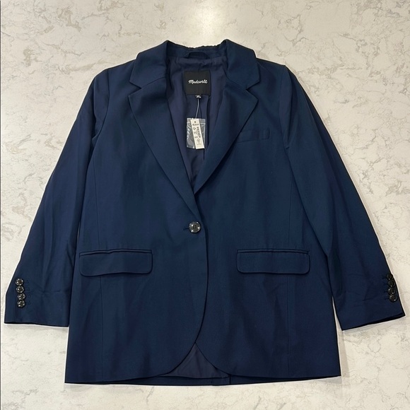 Madewell The Larsen Blazer in Drapeweave Navy Button Academia Jacket MP NWT - Picture 6 of 16